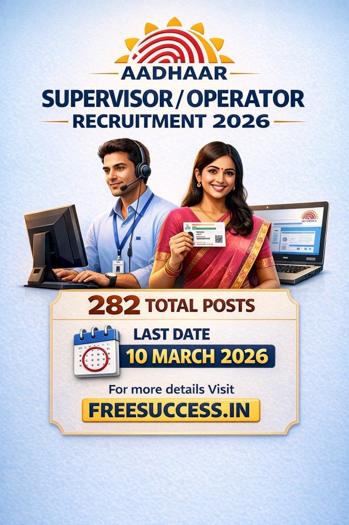 [10 March] CSC e-Gov Services Indian Aadhaar Supervisor/Operator Recruitment 2026 (282 Posts)