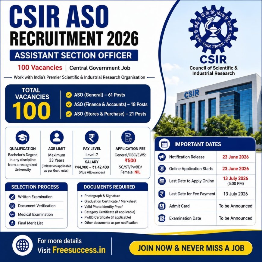 CSIR ASO Recruitment 2026 : 100 Assistant Section Officer Posts