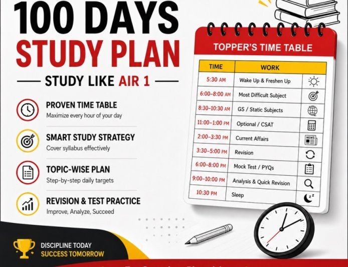 100 Days UPSC Study Plan PDF (2026) | Toppers Time Table, Daily Schedule, Tips & FAQs