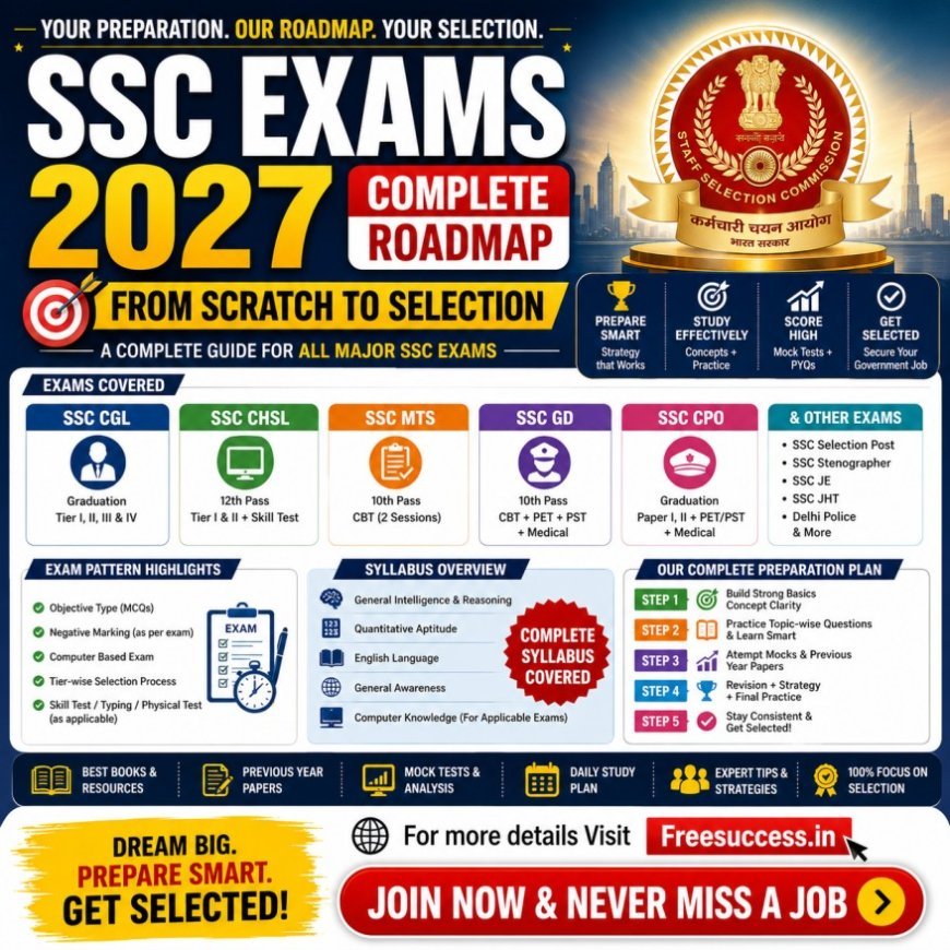 SSC Exams 2027 Complete Roadmap: CGL, CHSL, MTS, GD, CPO, JE, Stenographer, Syllabus, Exam Pattern & Study Plan