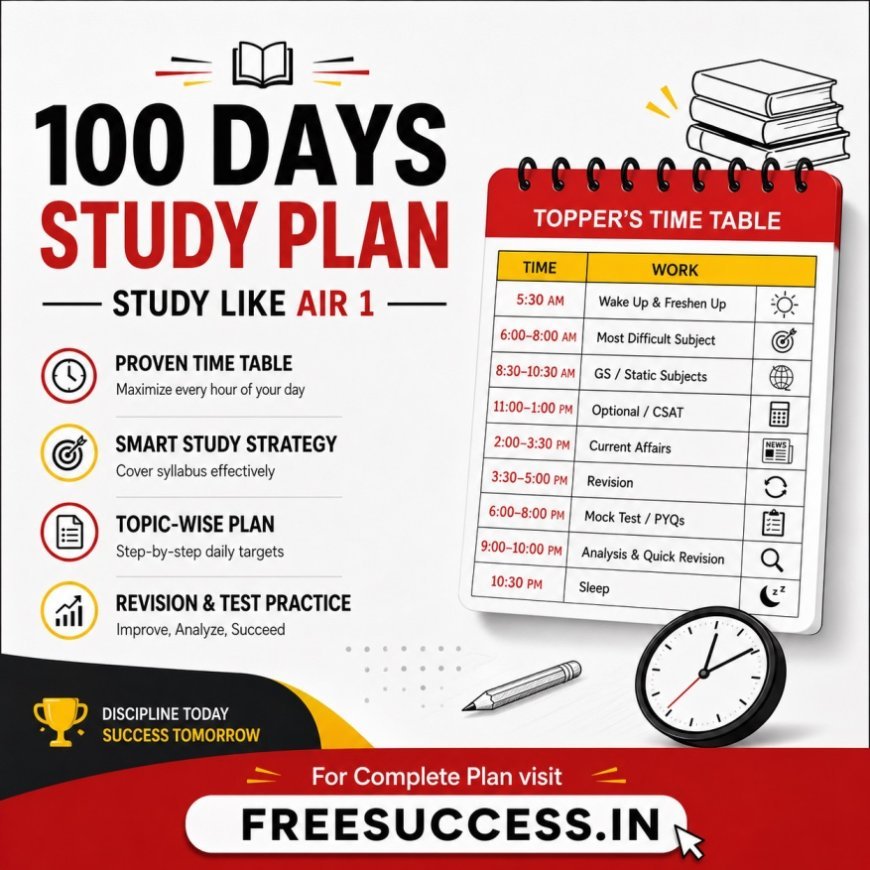 100 Days UPSC Study Plan PDF (2026) | Toppers Time Table, Daily Schedule, Tips & FAQs