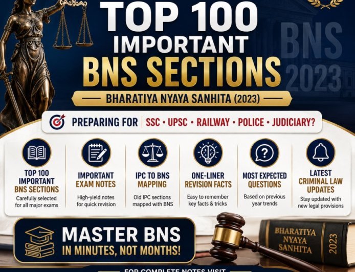 Complete BNS Notes 2026 :Top 100 Sections, Facts, FAQs and IPC Comparison